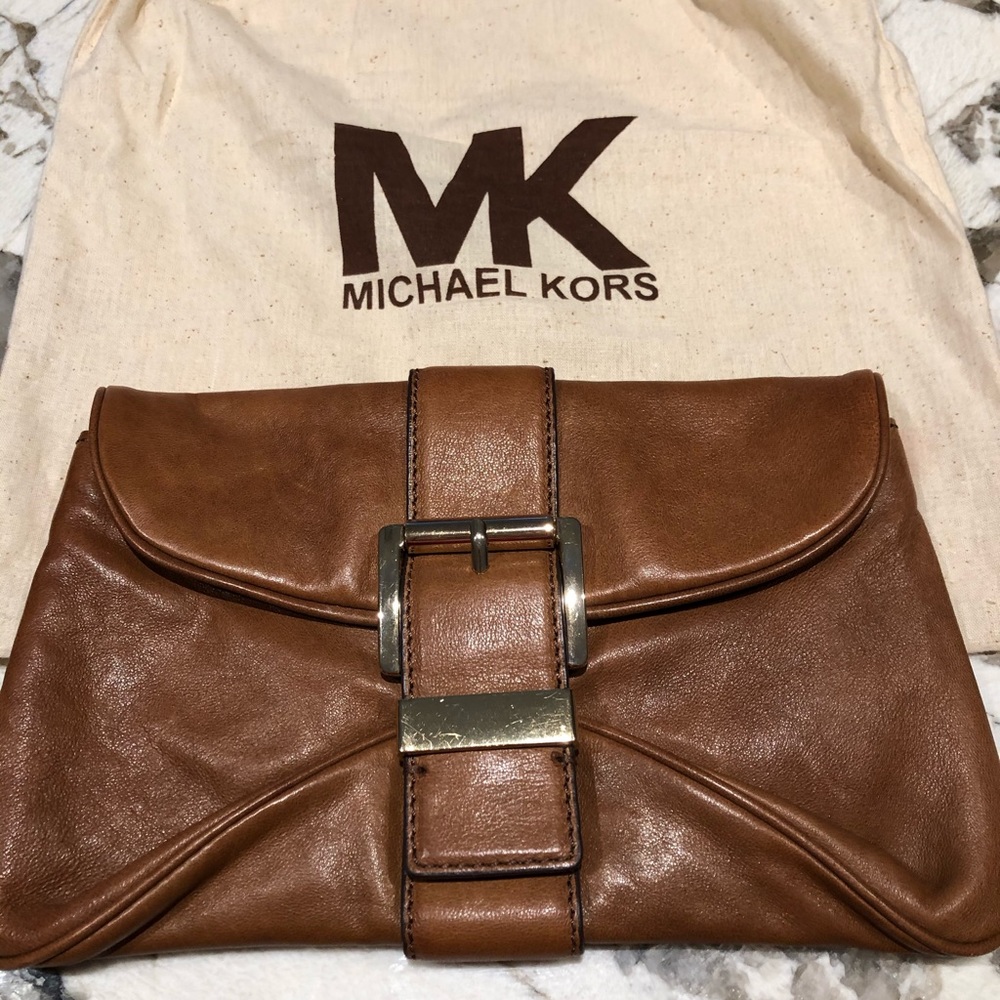 Michael Kors brown leather clutch